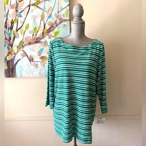 LIZ CLAIBORNE 💚GREEN & WHITE🤍 STRIPED SHOULDER ZIP TOP SIZE EXTRA LARGE🌟NWT🌟